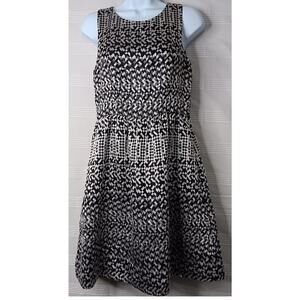 Cynthia Rowley‎ Metallic Geo Pattern Fit & Flare Dress Black White Silver Size 2